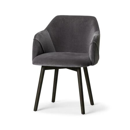 GFANCY FIXTURES Grey Velvet Wrap with Black Wooden Base Dining Chair GF3666370